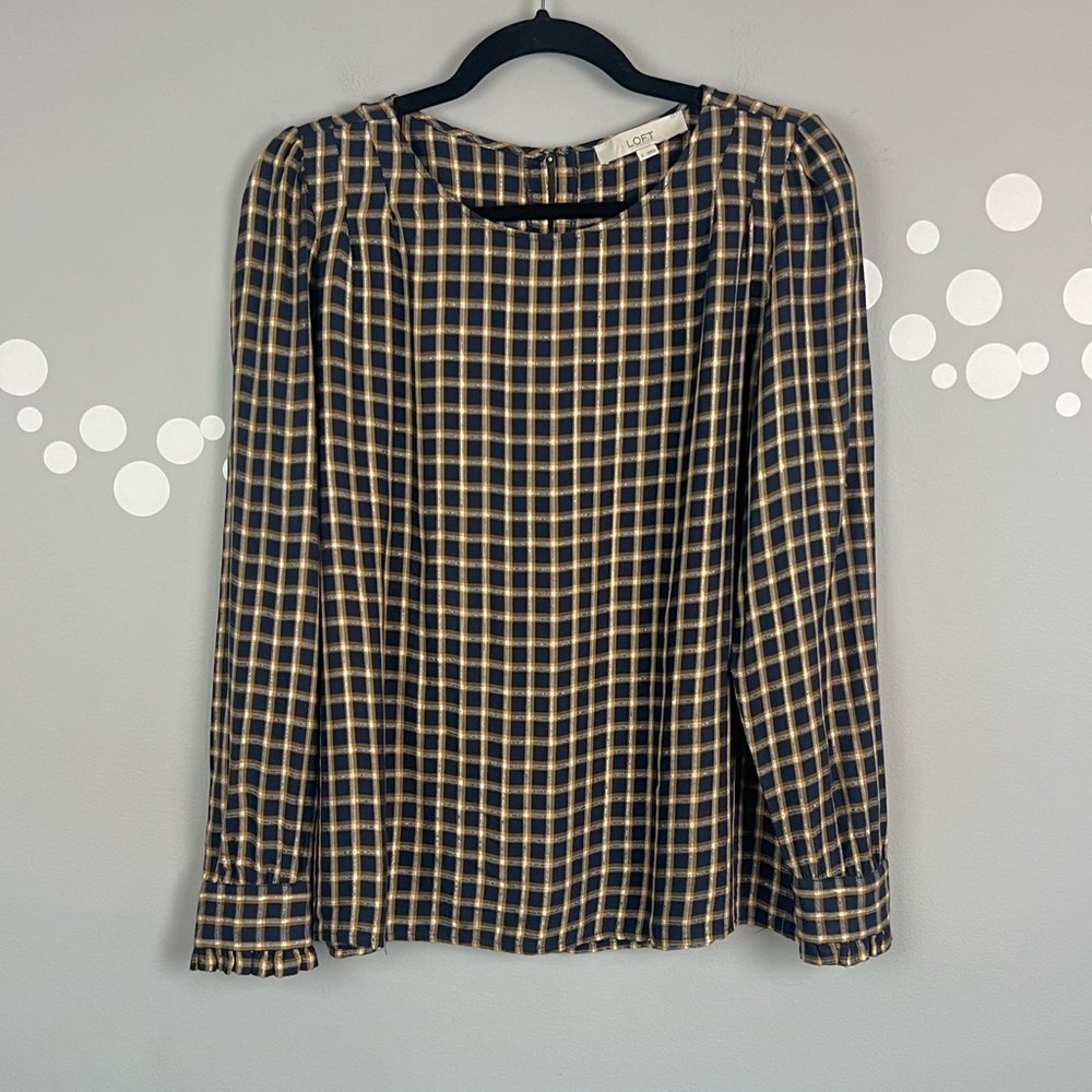 Loft Pleated Cuff Gold Accent Top Size S